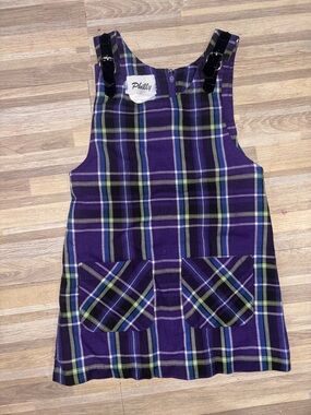 Purple Plaid Pinafore Dress for Girls